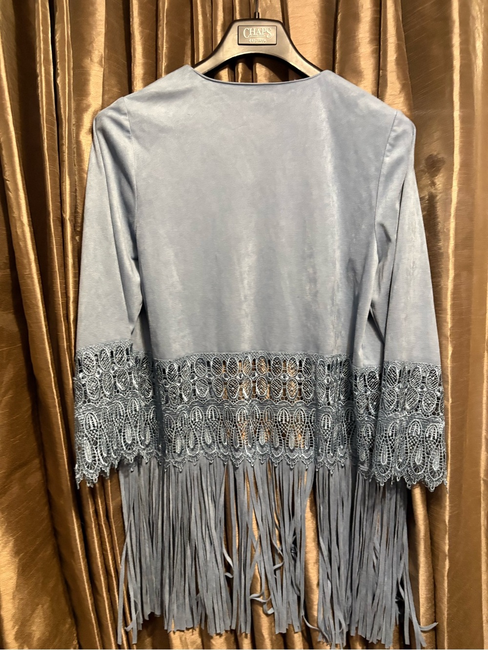 Chico's Light Blue Suede Fringe cardigan - Picture 6 of 6